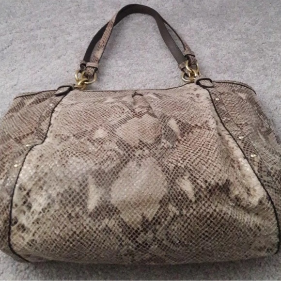 COACH ALEXANDRA gray snake print shiny  suede leather tote shoulder bag tote - Picture 5 of 11
